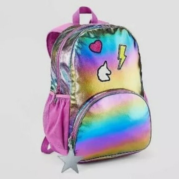 8 pc Metallic Rainbow Backpack Unicorn Heart Bundle - Picture 2 of 16